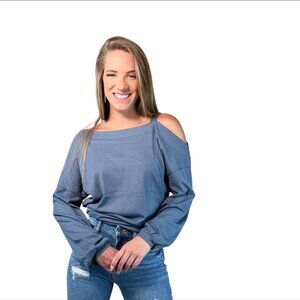 Asymmetrical Off the Shoulder Indigo Blue Top